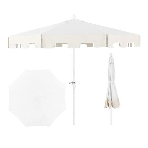 JONATHAN Y UMB1000B Baiona 9 ft. Classic MidCentury Market Patio Umbrella with UV Protection, Auto-Tilt, Crank and Wind Vent in White/Cream | Amazon (US)