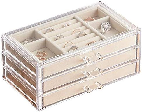 HerFav Acrylic Jewelry Organizer Box with 3 Drawers, Clear Jewelry Boxes for Women Earring Rings ... | Amazon (US)