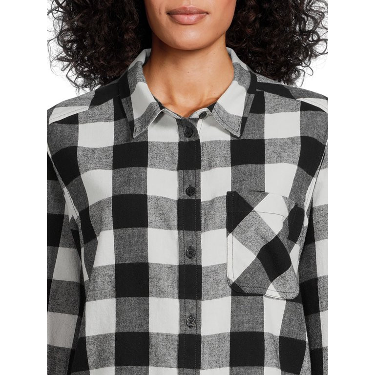 Time and Tru Women's Button Down Flannel Shirt with Long Sleeves, Sizes XS-3XL - Walmart.com | Walmart (US)