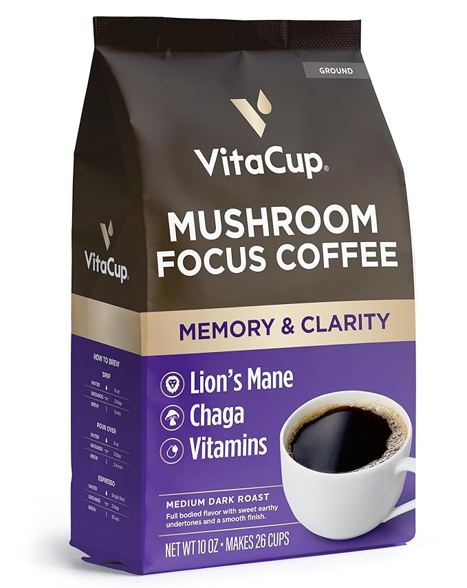 VitaCup Focus Mushroom Coffee Grounds, with Lions Mane, Chaga, B Vitamins, D3, Boost Focus, Immun... | Amazon (US)