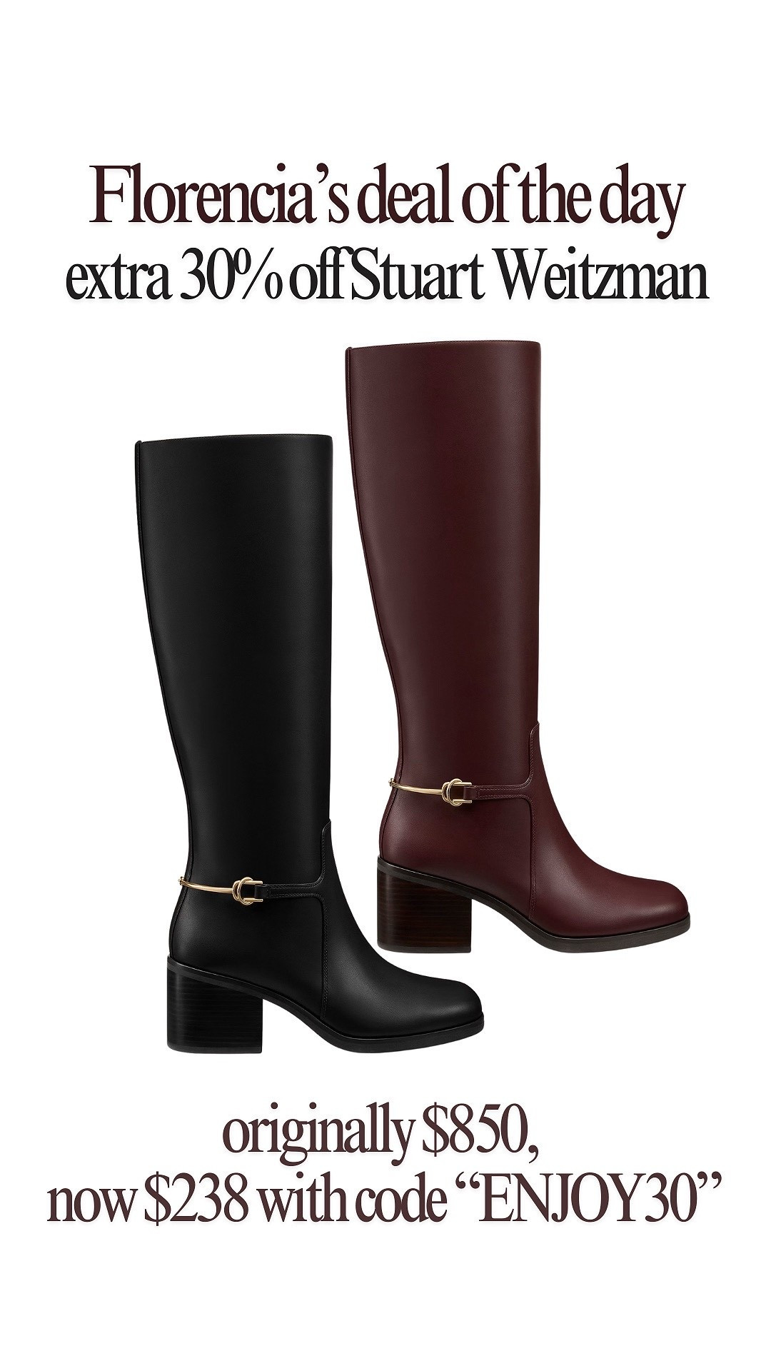 Today’s day of the day is going along with the burgundy theme,

If you know shoes, you know Stuart Weitzman is one of the best brands out there for a long lasting high-quality leather boots😍🙌🏽

Their outlet store has some of the best deals I’ve seen on their brand, and these black heel riding boots are super practical, yet chic for every day styling🔥✨

#LTKSaleAlert #LTKdayinmylife #LTKgrwm