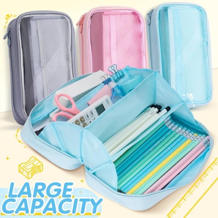 Deli Foldable Pencil Pen Case Big Capacity Pencil Pouch Large Pencil Bag Makeup Bag for Teen Boys... | Walmart (US)