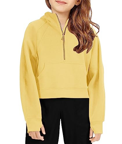 Girls Half Ziper Collar Cropped Hoodies Long Sleeve Fleece Zip Up Pullover Sweatshirts | Amazon (US)