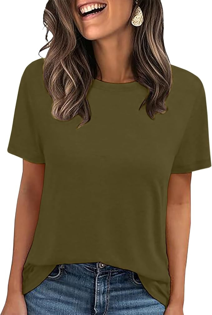 LOOKFACE Women's Summer Short Sleeve Crewneck T Shirts Solid Color Tees Casual Basic Tops | Amazon (US)