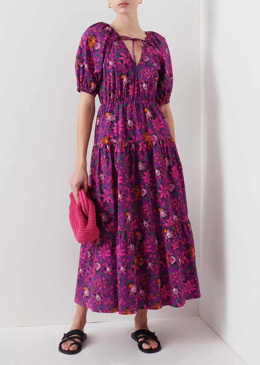 Dallas Puff Sleeve Dress - Purple Multi | Derek Lam