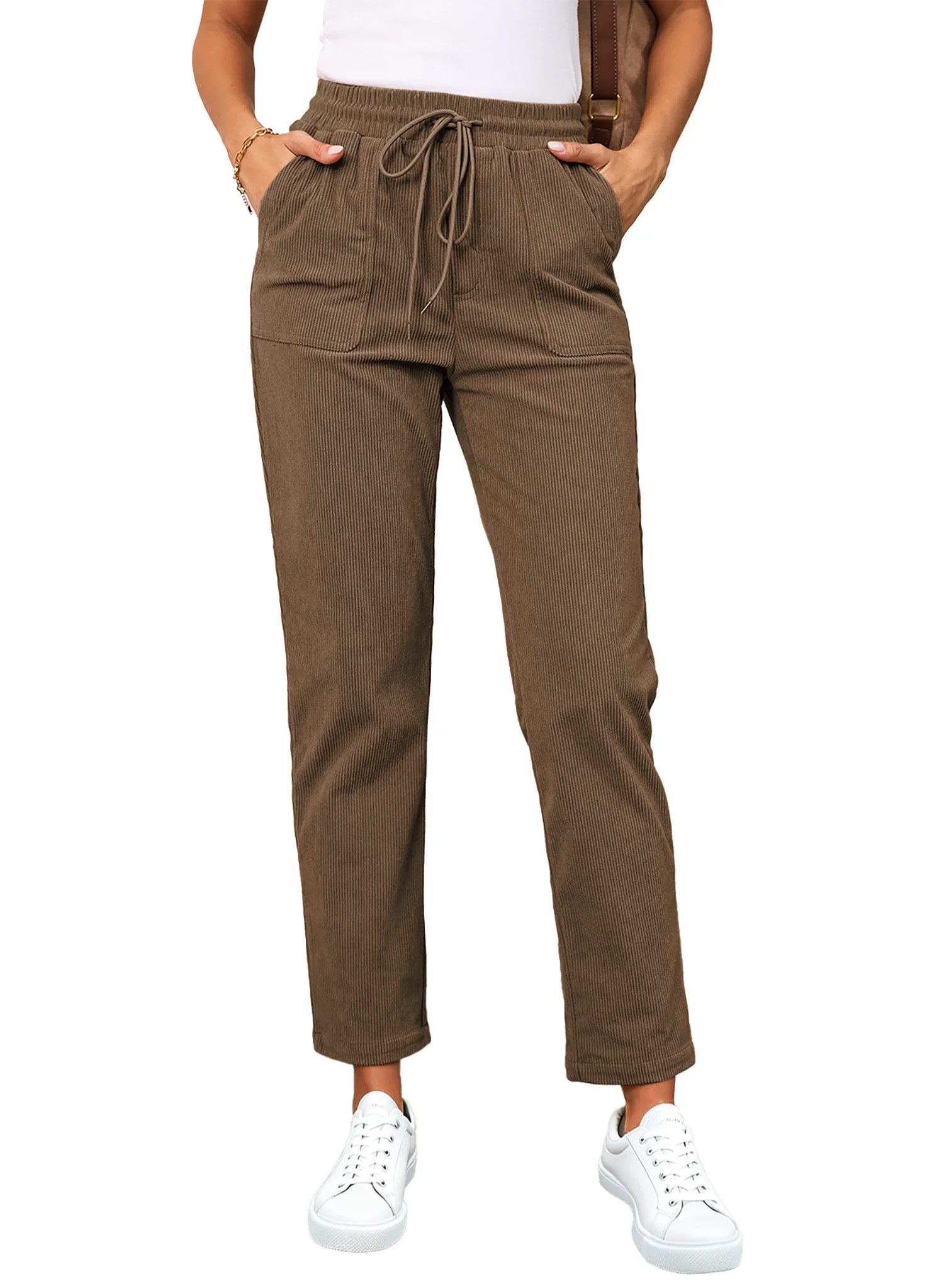 Eytino Corduroy Pants for Women Casual Drawstring Elastic Waist Pants with Pockets High Waist Str... | Walmart (US)