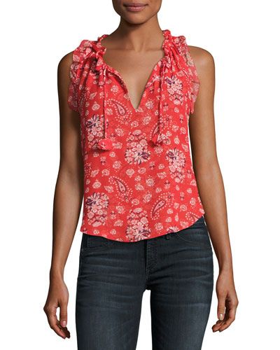 Abril Bandana Split-Neck Sleeveless Top | Neiman Marcus