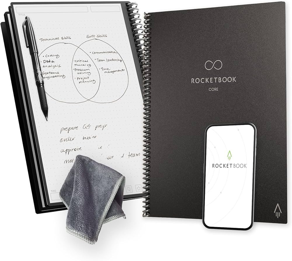 Rocketbook Core Reusable Spiral Notebook, Letter Size 8.5x11, Black - Dotted Pages, App-Connected... | Amazon (US)