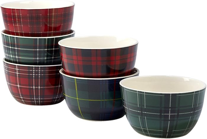 Certified International Christmas Plaid 5.5" Ice Cream Bowl, Set of 6 Assorted Designs, One Size,... | Amazon (US)