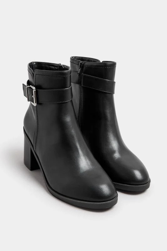 Black Block Heel Buckle Boot In Wide EEE Fit | Yours Clothing UK