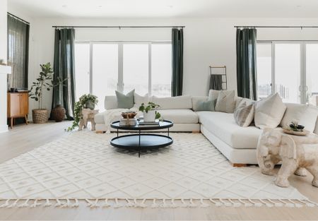Living room with neutral colors and layered textures. Curtains, rug, table, throw pillows, side table, plants, sofa. 

Home decor, living room, rug, cozy.

#LTKhome #LTKunder50 #LTKunder100