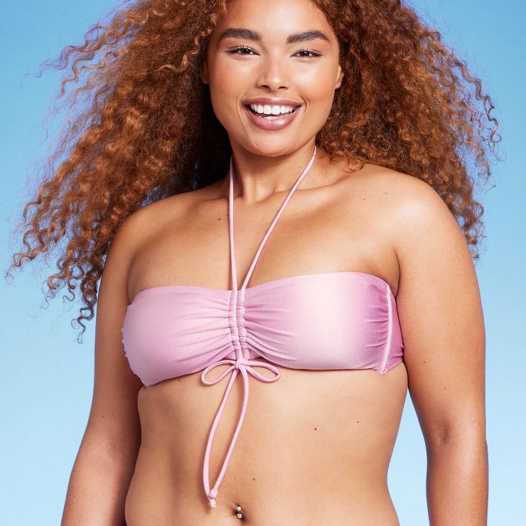 Women's Cinch-Front Halter Bandeau Bikini Top - Wild Fable™ Shiny Pink | Target