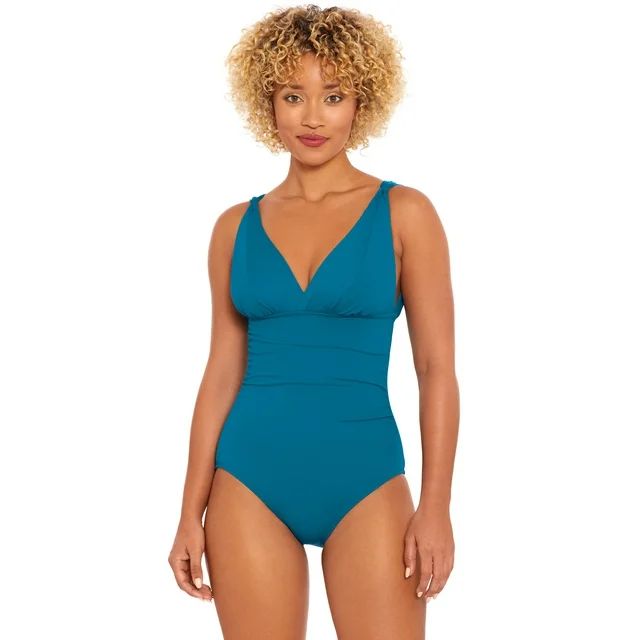 Time and Tru Women's and Women's Plus Plunge V Neck One Piece Swimsuit, Sizes S-3X | Walmart (US)