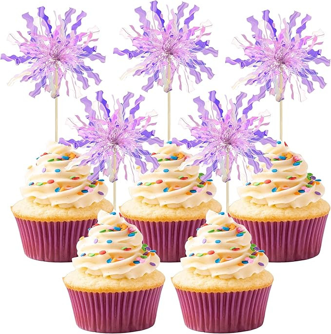 Gyufise 30Pcs Foil Firework Cupcake Toppers Happy Birthday Cake Toppers Tinsel Flower Drink Stirr... | Amazon (US)