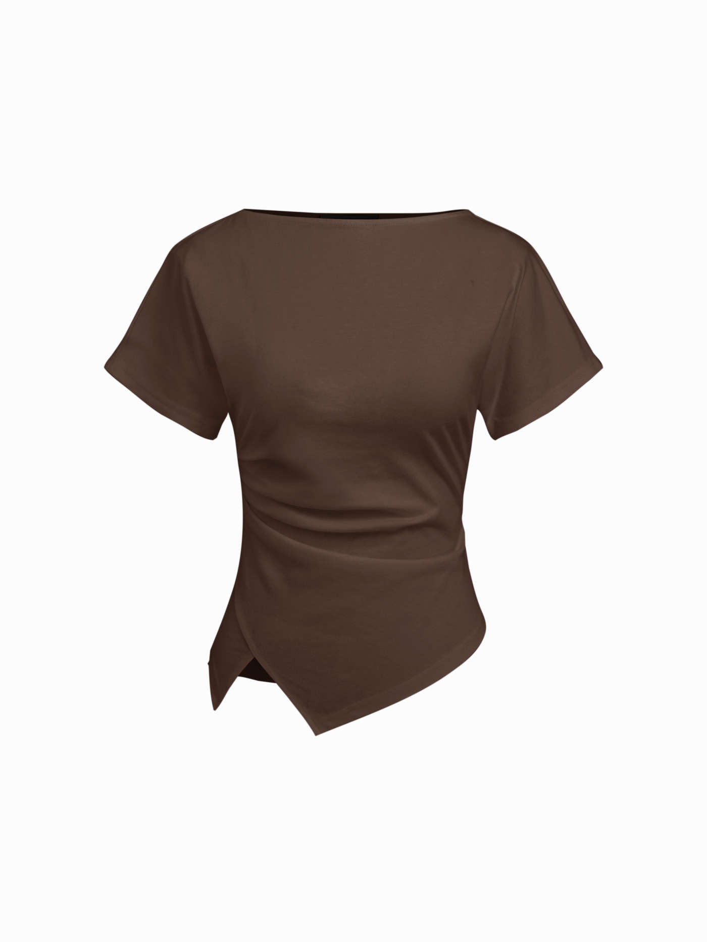 T-Shirt en mélange de coton à col bateau, plissé et à bordure asymétrique | Cider