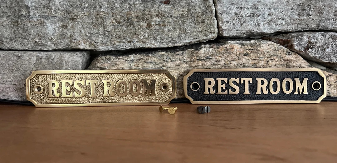 RESTROOM Sign in Polished Brass or Antique Brass | Vintage | Old Fashioned | Etsy (US)