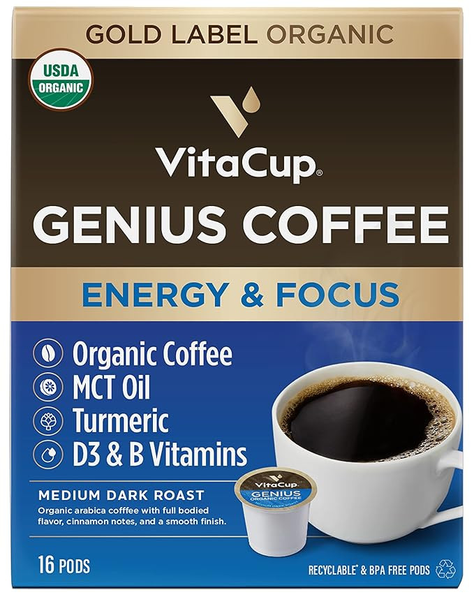 VitaCup Organic Genius Keto Coffee Pods, Increase Energy & Focus w/MCT Oil, Turmeric, B Vitamins,... | Amazon (US)