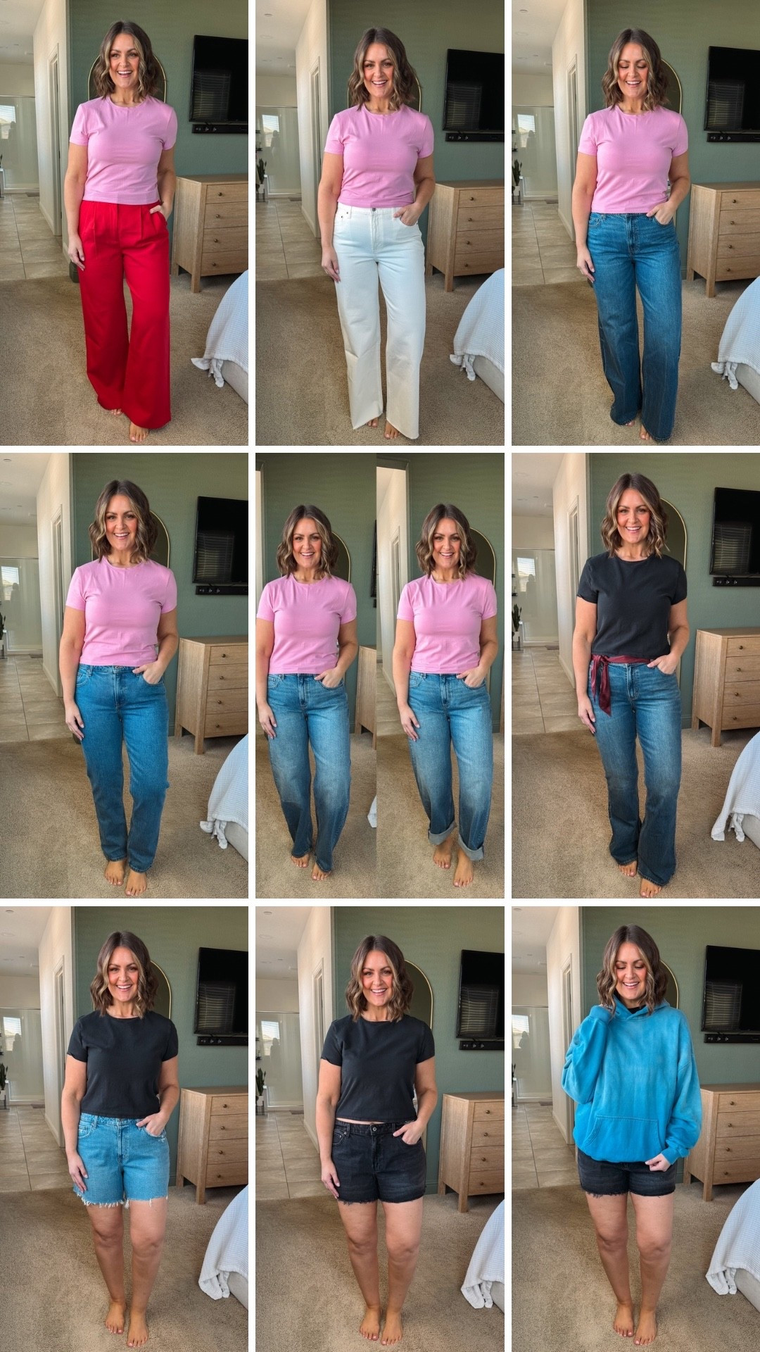 Abercrombie try-on! 

Pink & black tshirts, large
Red trousers, 32Regular
High rise wide leg jeans (white & blue) 31R
Mid-rise 90s straight, 31R curve love
High rise barrel, 32Long
High rise bootcut, 31R 
Dad short, 32 curve love
90s cutoff shorts (black), 32 curve love
Sweatshirt, large

Size 12, midsize, casual style, spring outfits, workwear, denim try on, curvy jeans, jean shorts @abercrombie 

#LTKOver40 #LTKMidsize #LTKSpringSale