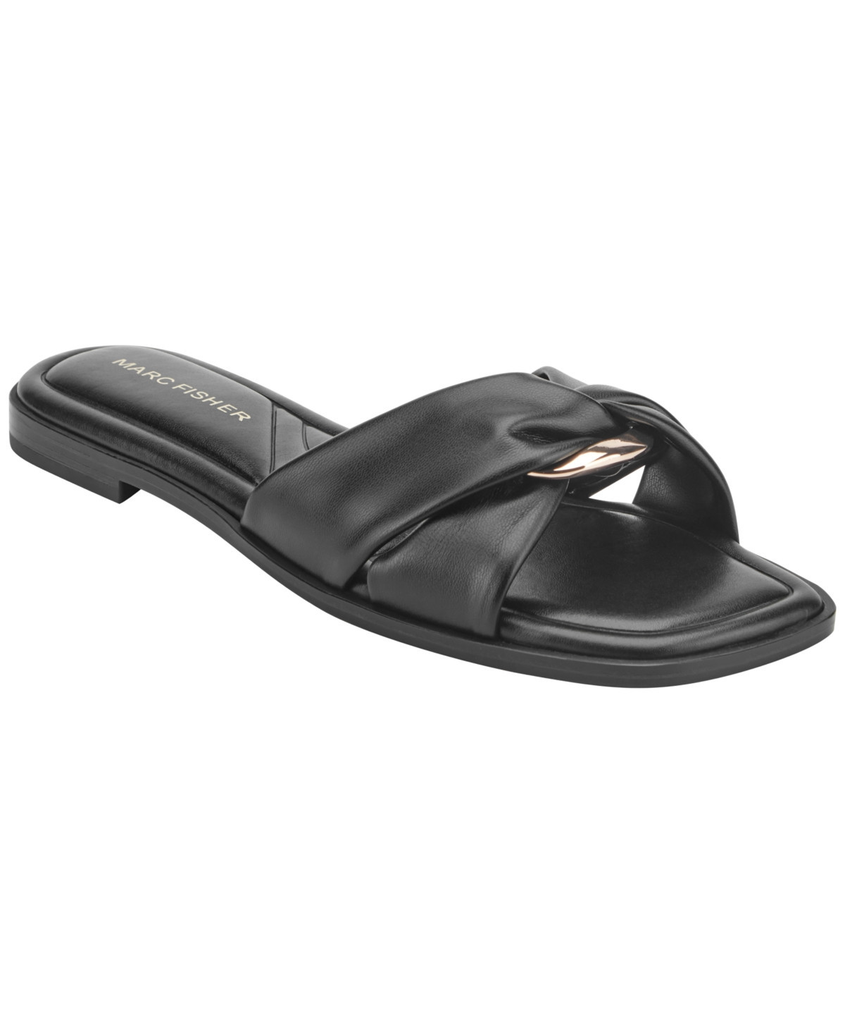 Marc Fisher Women's Fida Slip-On Flat Sandals - Black | Macy's