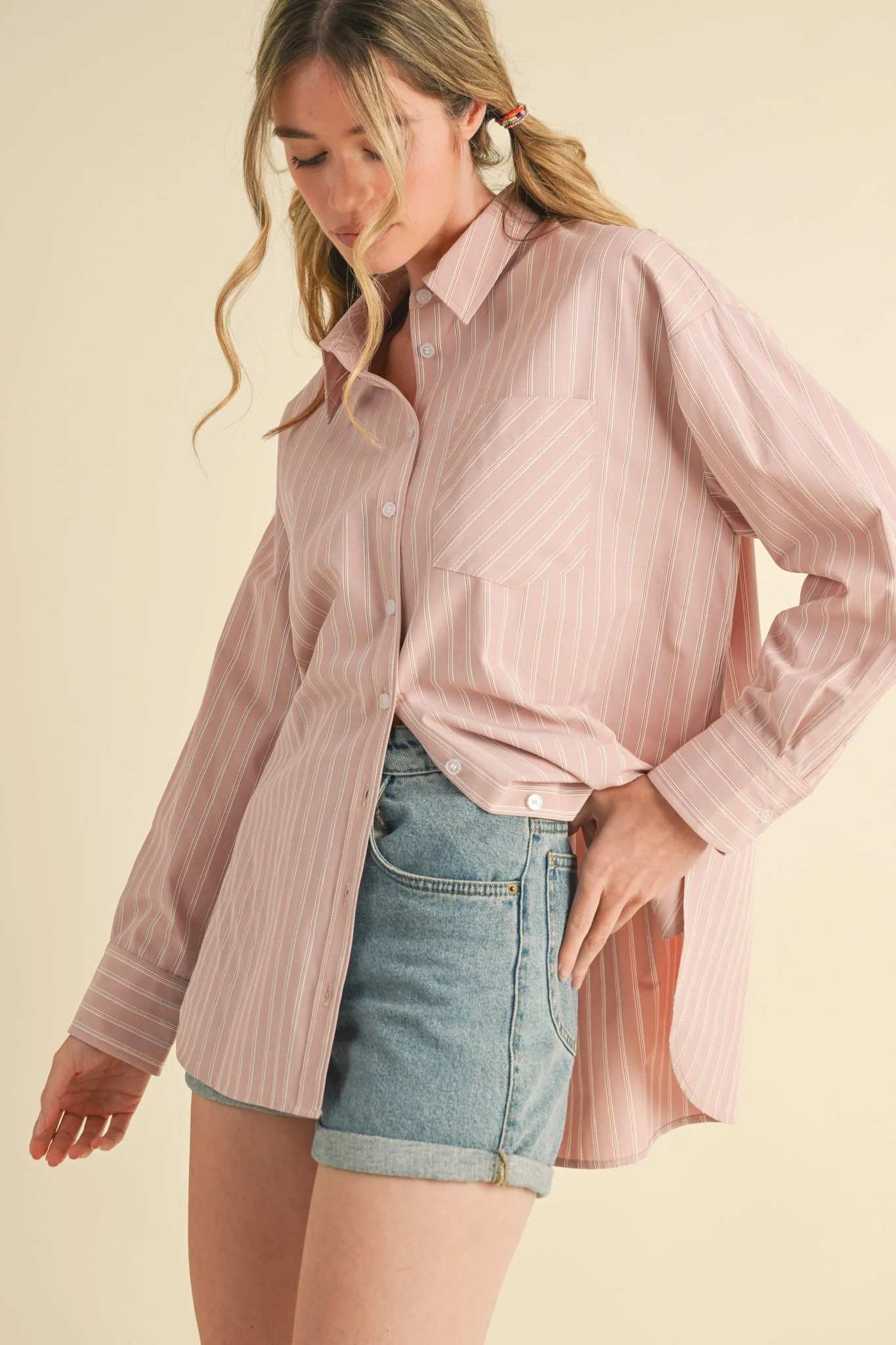 Mauve Striped Button Down Oversized Shirt | PinkBlush Maternity