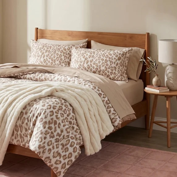 Mainstays Leopard Print 3-Piece Neutral Comforter Set, Full/Queen | Walmart (US)