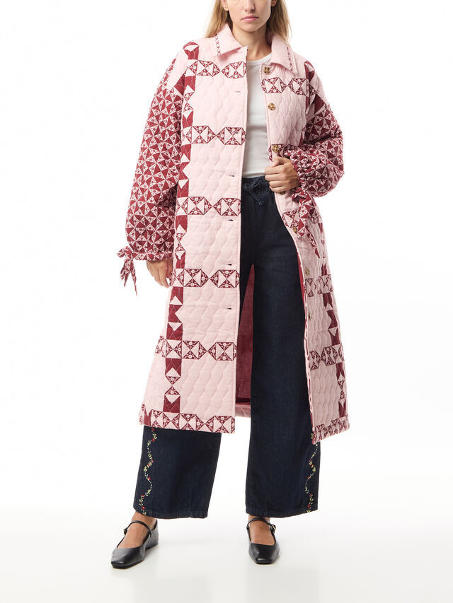 Pink Red Women's Damson Madder Dahlia Quilted Patchwork Coat | Fenwick | Fenwick
