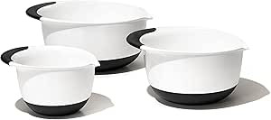 OXO Good Grips 3- Piece Plastic Mixing Bowl Set, 2500 ml,White/Black | Amazon (US)