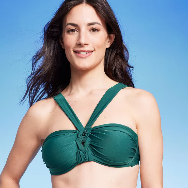 Women's Twist Center Front Halter Bandeau Bikini Top - Shade & Shore™ Green | Target