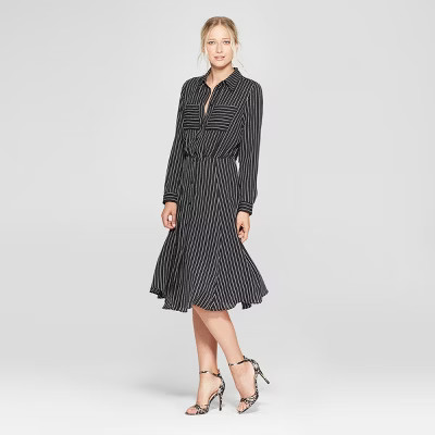 Women's Striped Convertible Sleeve Midi Shirt Dress - Who What Wear™ | Target