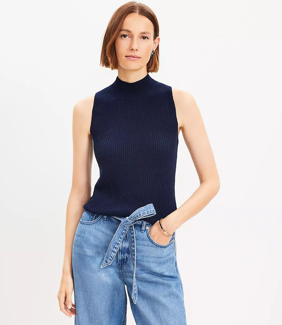 Ribbed Mock Neck Sleeveless Sweater | LOFT