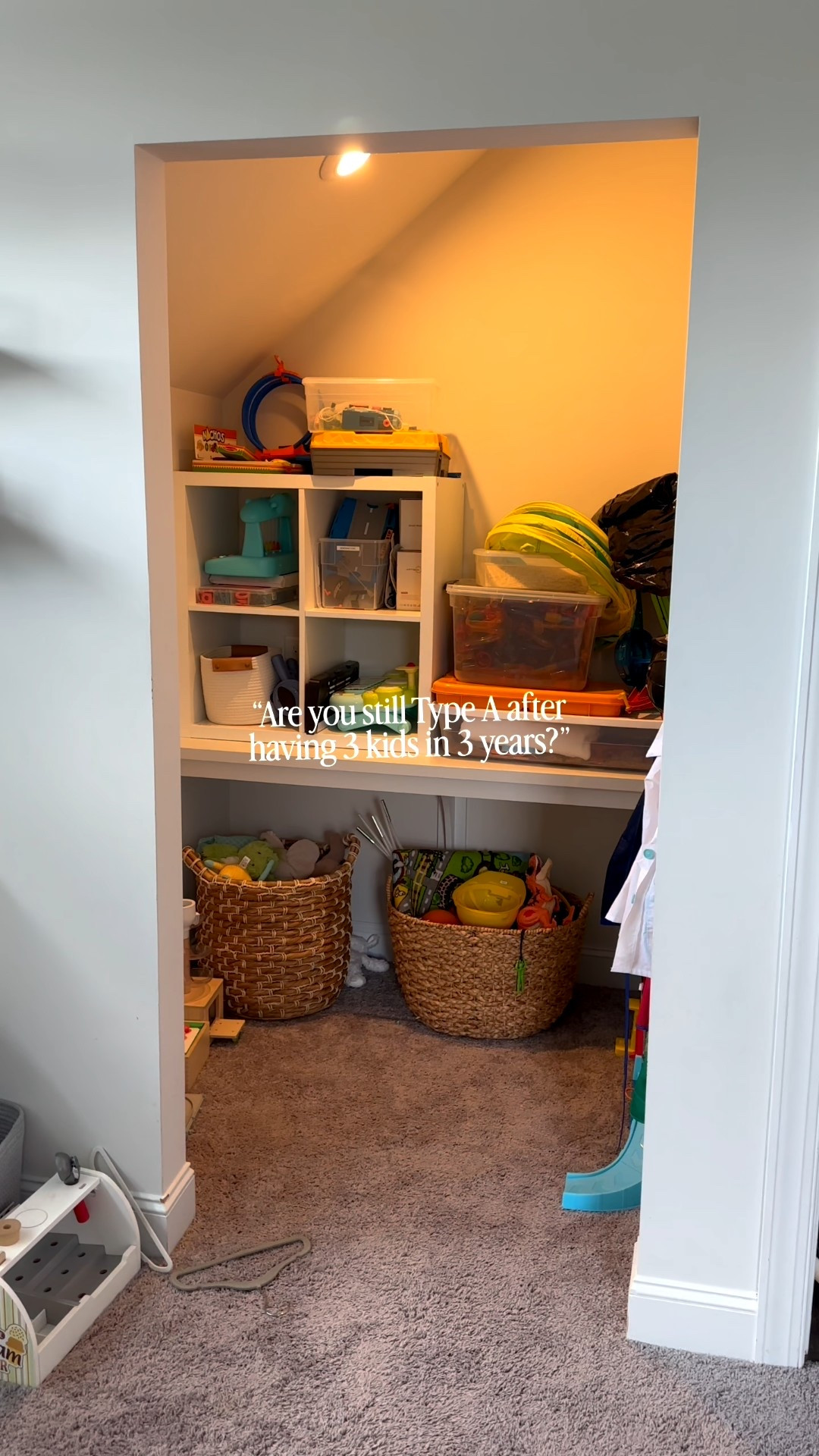 Playroom closet overhaul 🙌🏻 installed some wallpaper, and IKEA Boaxel storage system, and lots of storage boxes to make this area functional and nice enough to look at! 

#LTKmomlife #LTKFindsUnder50 #LTKHome