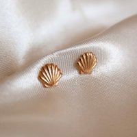 Gold Shell Earrings, Stud Seashell Studs, Scallop Silver Beach Jewellery | Etsy (US)