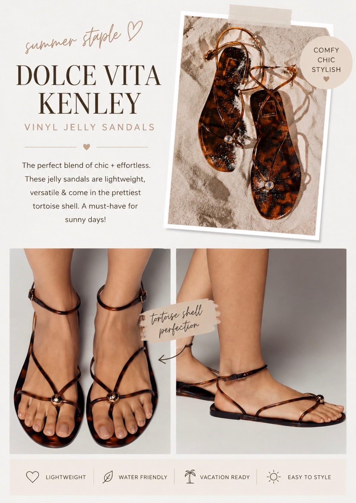 These Dolce Vita jelly sandals are giving effortless cool girl summer 🤎✨ The tortoise shell detail?! Obsessed. Lightweight, chic, and somehow go with literally everything from swimsuits to linen sets 🙌 Linking these summer staples on my LTK! ☀️🫶

#LTKStyle #LTKSummer #SummerSandals #DolceVita #JellySandals #SummerStyle #VacationStyle #BeachStyle #NeutralStyle #FashionFinds #LTKFashion

#LTKgrwm #LTKmomlife #LTKootd