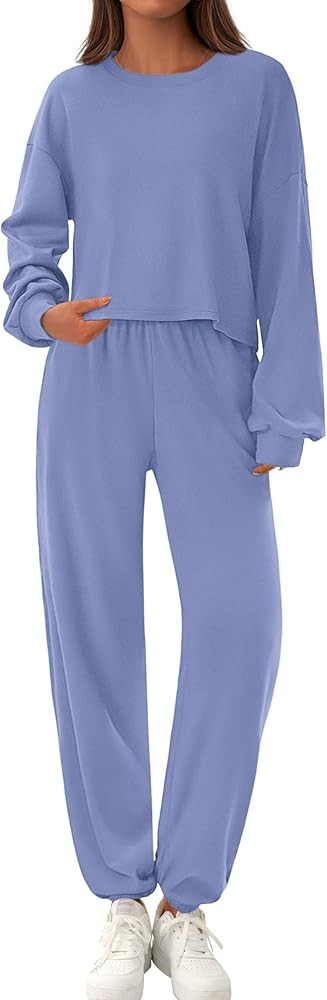 PRETTYGARDEN Women's Two Piece Lounge Sets 2025 Fall Airport Outfits Long Sleeve Pullover Tops Sw... | Amazon (US)