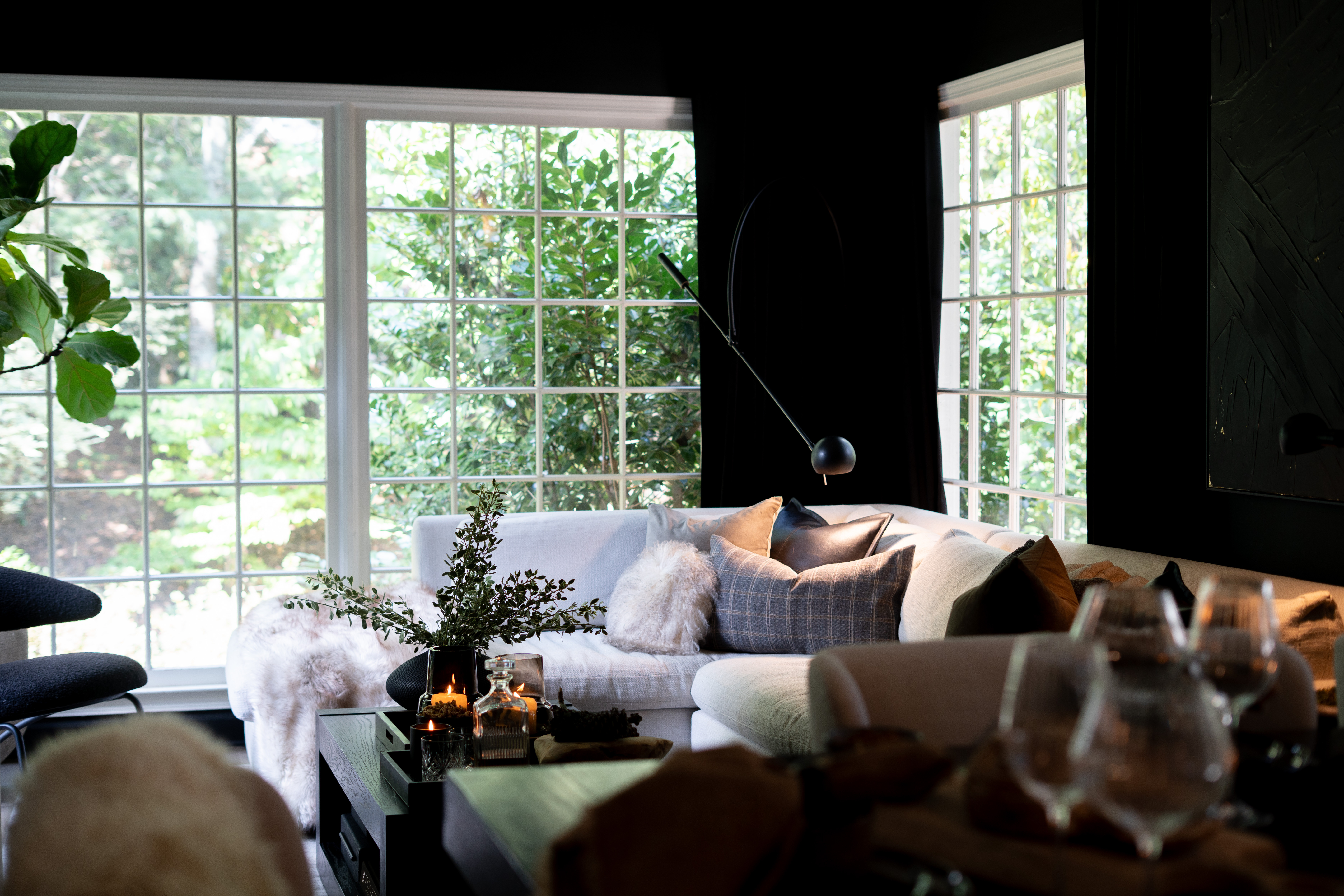 OMG. This is the fall living room glow-up of my dreams! I went all in—plush textures, dramatic black walls, layered lighting, and cozy neutrals that turn every corner into pure magic. It’s moody, modern, and absolutely packed with style. Daylight streams in, candles flicker, and it feels like a luxury retreat right in my own home. I never want to leave this room!!! 

 #LTKSeasonal #LTKHome #LTKStyleTip