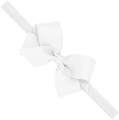 Wee Ones Girls' Grosgrain Hair Bow on a Soft Elastic Baby Band with a Mini Bow, White, 0-6 Months | Amazon (US)