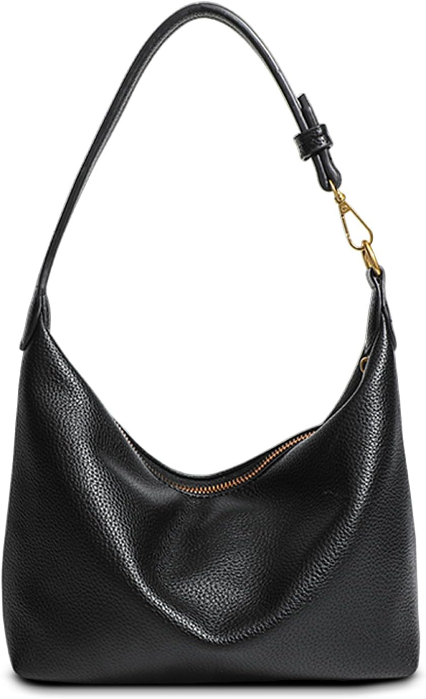 NEBIL Small Hobo Bag For Women Soft Pu Leather Shoulder Purse Slouchy Everyday Trendy Handbags with Zipper | Amazon (US)
