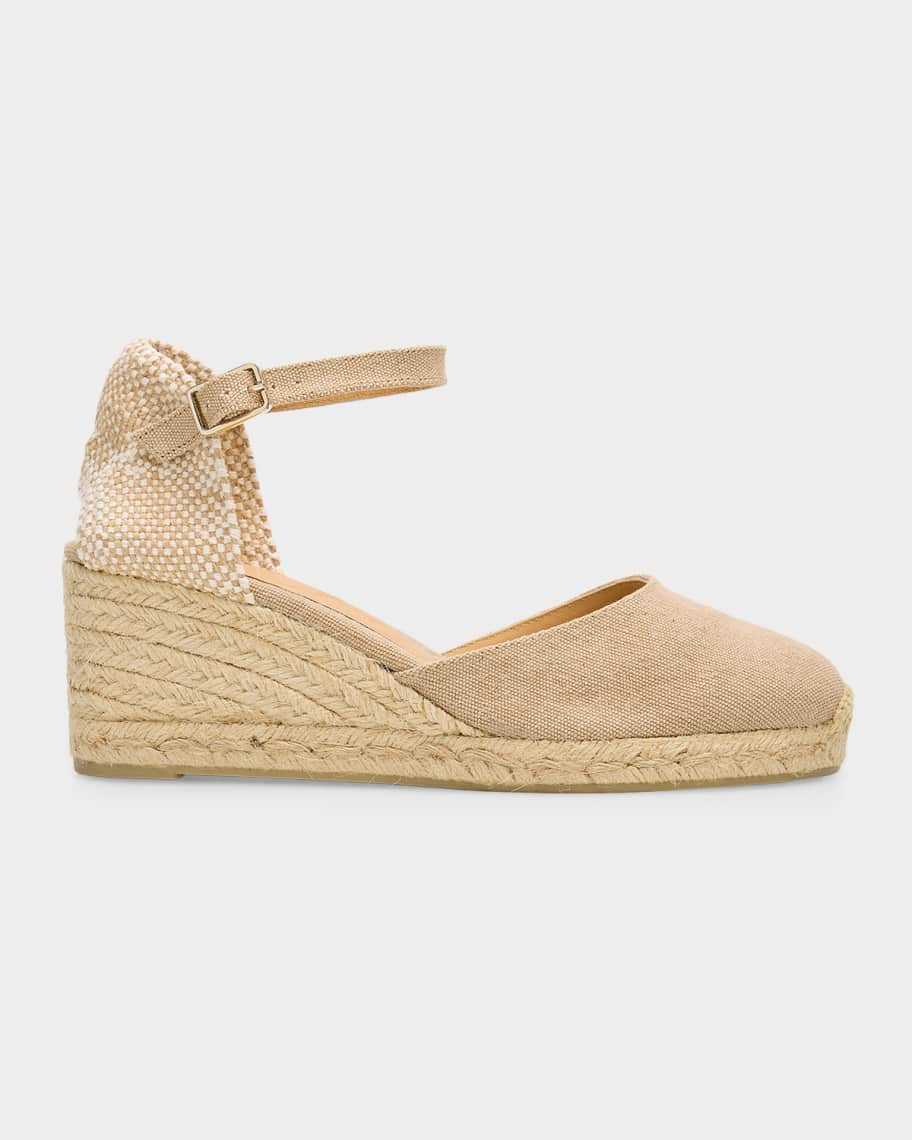 Carol Canvas Ankle-Strap Wedge Espadrilles | Neiman Marcus