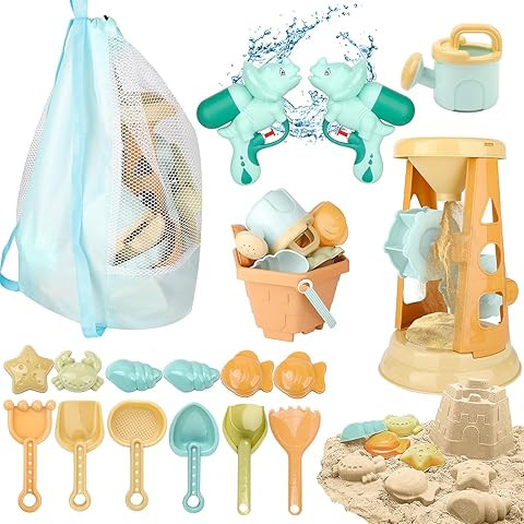 Beach Toys, 25 Pcs Sand Toys Set for Kids Including Water Gun, Sifting Funnel, Bucket, Watering C... | Amazon (US)