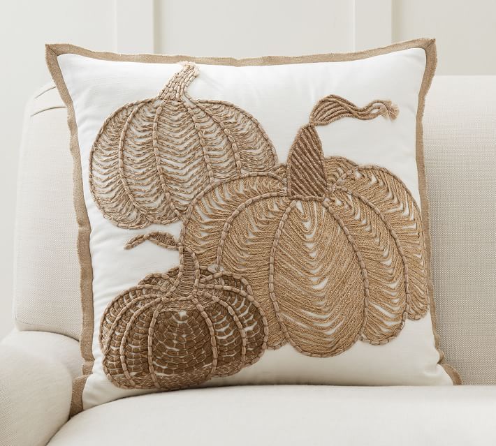 Textured Embroidered Pumpkin Pillow Cover | Pottery Barn (US)