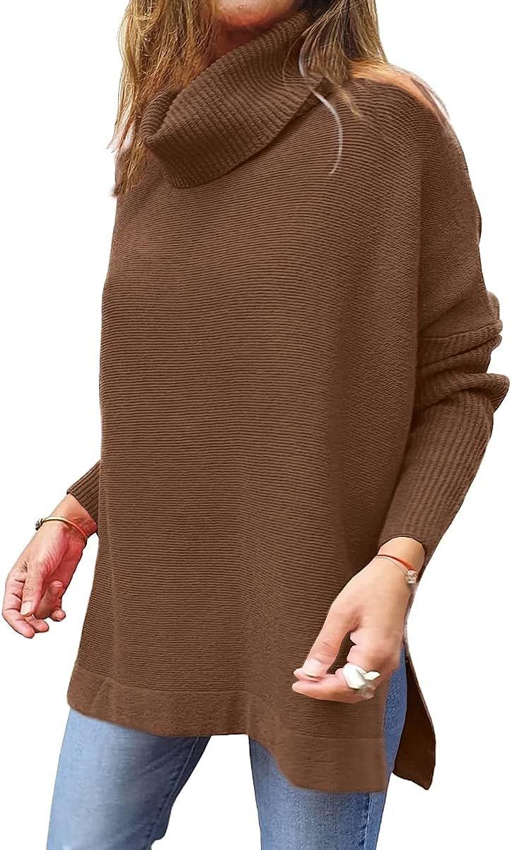 LILLUSORY Women's Turtleneck Oversized Sweaters 2022 Fall Long Batwing Sleeve Spilt Hem Tunic Pul... | Amazon (US)