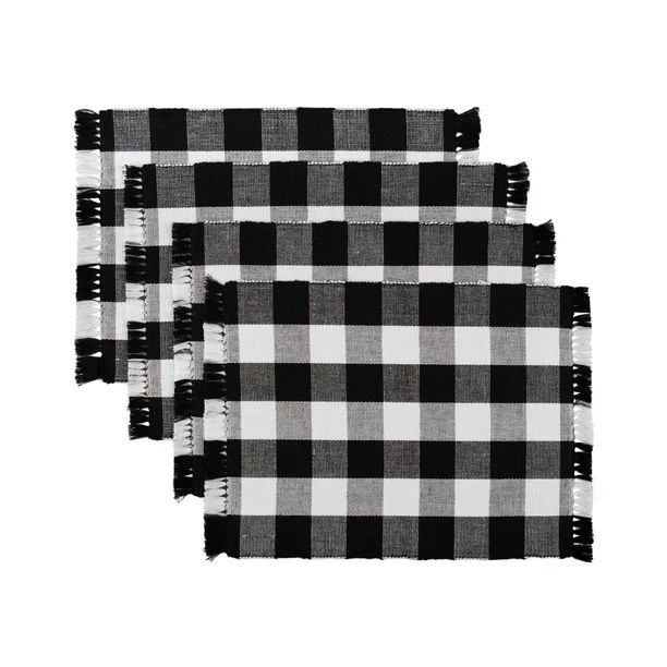 Mainstays 4 Pack Buffalo Plaid Placemat, Black and White | Walmart (US)