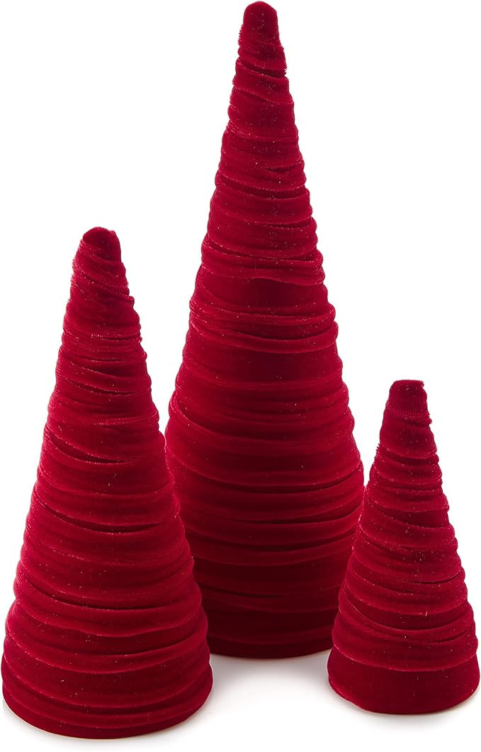 Red Velvet Cones Set of 3, Winter Wedding Centerpiece, Holiday Mantel Home Decor, Christmas Tree,... | Amazon (US)