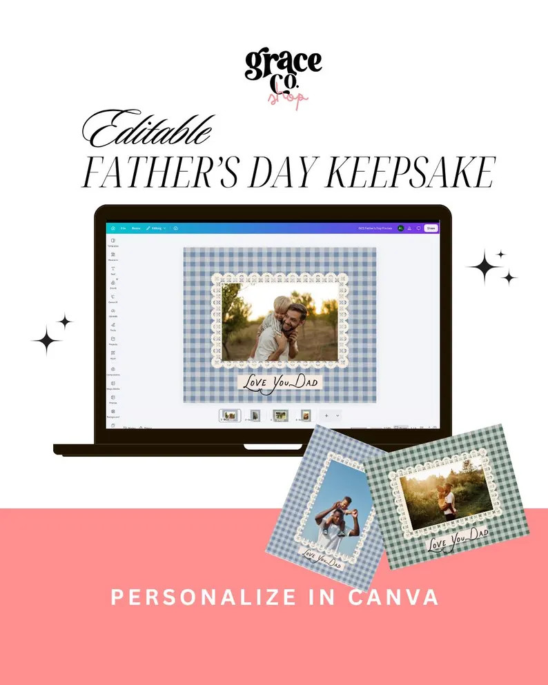 Father's Day Keepsake Printable | 8x10 Photo Frame Template | Love You Dad Gingham - Etsy | Etsy (Global)