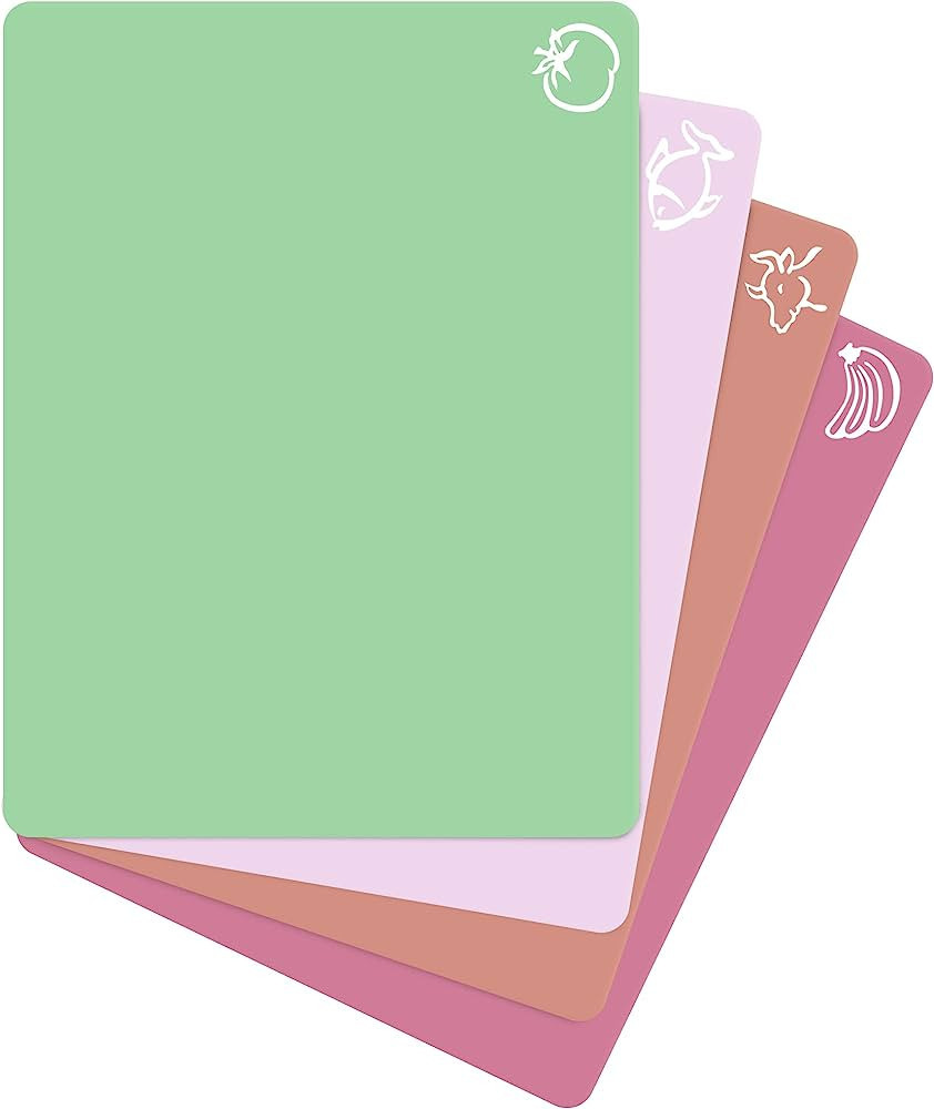 Extra Thick Pastel Flexible Plastic Cutting Board Mats with Food Icons & EZ-Grip Waffle Back, (Se... | Amazon (US)
