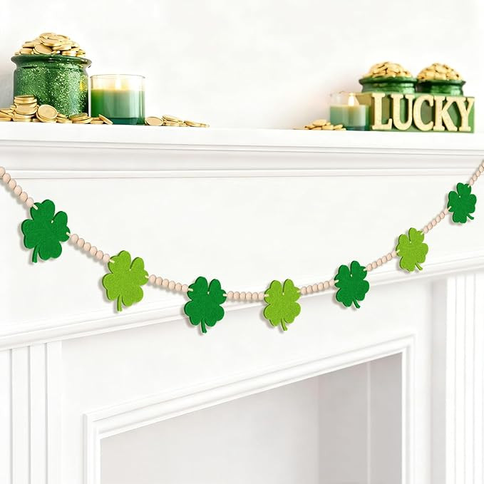 St. Patrick’s Day Garland for Mantle, 9.8FT Pre-Strung Shamrock Banner for St Patricks Day Deco... | Amazon (US)