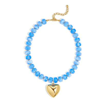 Chunky Beads Necklace For Women Gold Puffy Heart Choker Necklace Colorful Resin Beaded Heart Pendant Necklaces Statement Jewelry | SHEIN