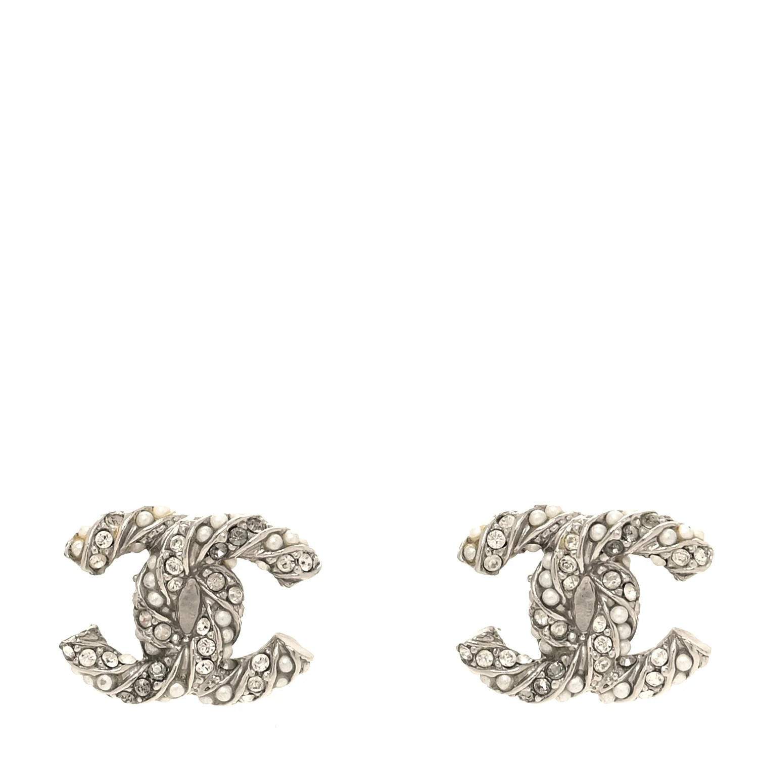 Crystal Twisted CC Earrings Silver | FASHIONPHILE (US)