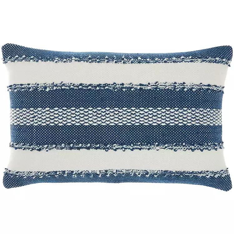 Navy Woven Stripe Reversible Outdoor Lumbar Pillow | Kirkland's Home