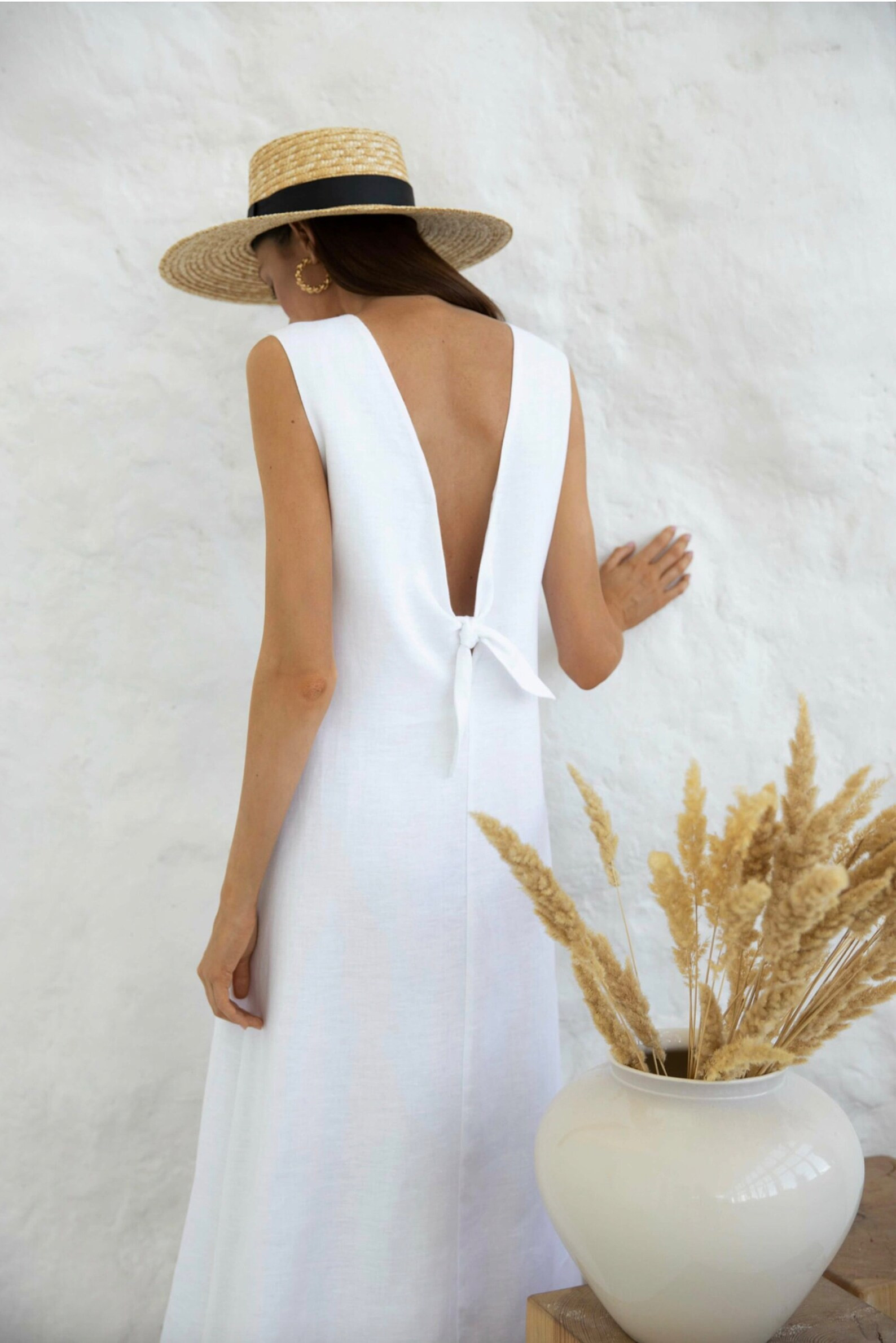 Maxi Linen Dress Open Back Boat Neck Sleeveless Dress Sundress - Etsy | Etsy (US)